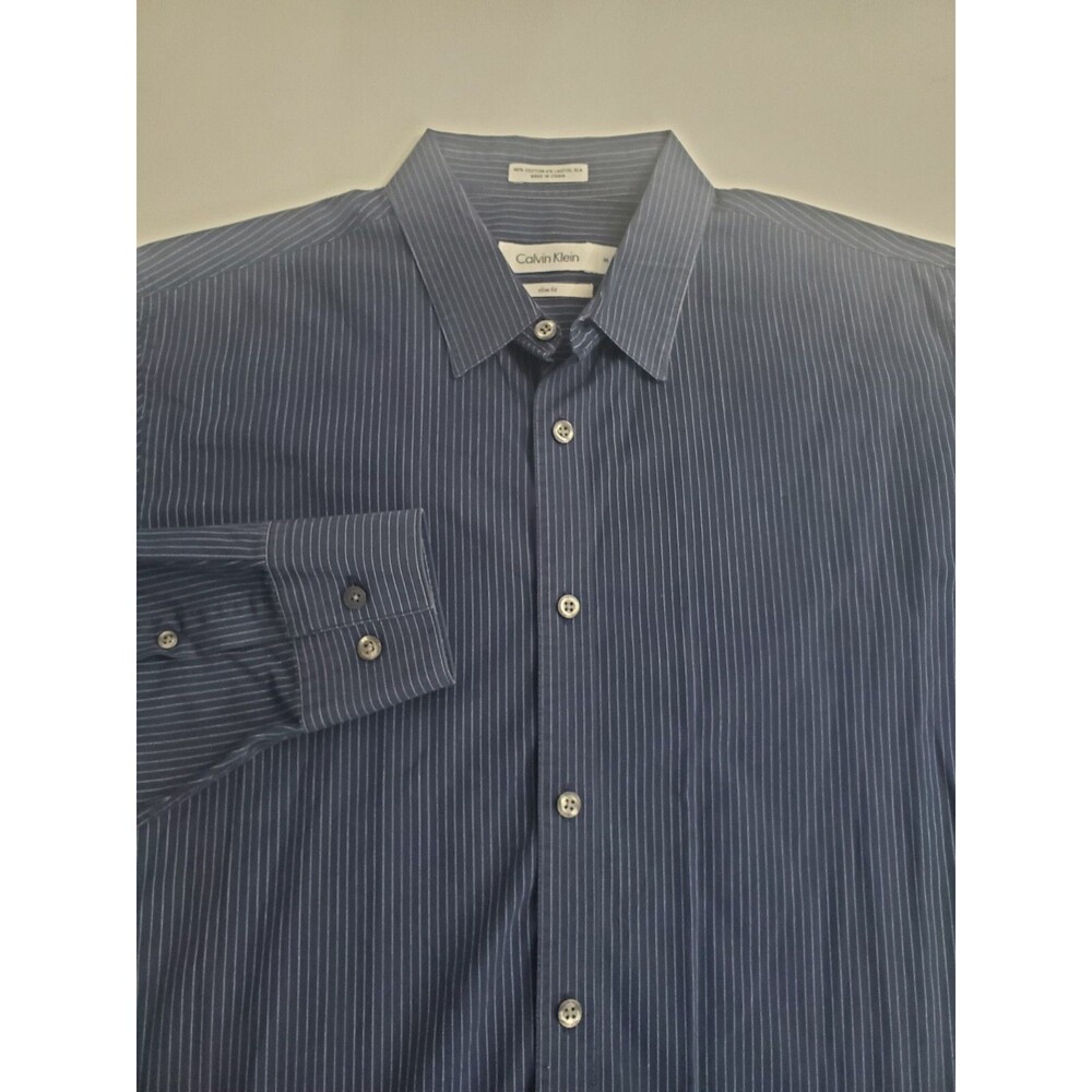 Calvin Klein‎ Men's Long Sleeve Button Up Slim Fit Casual Striped Shirt, M